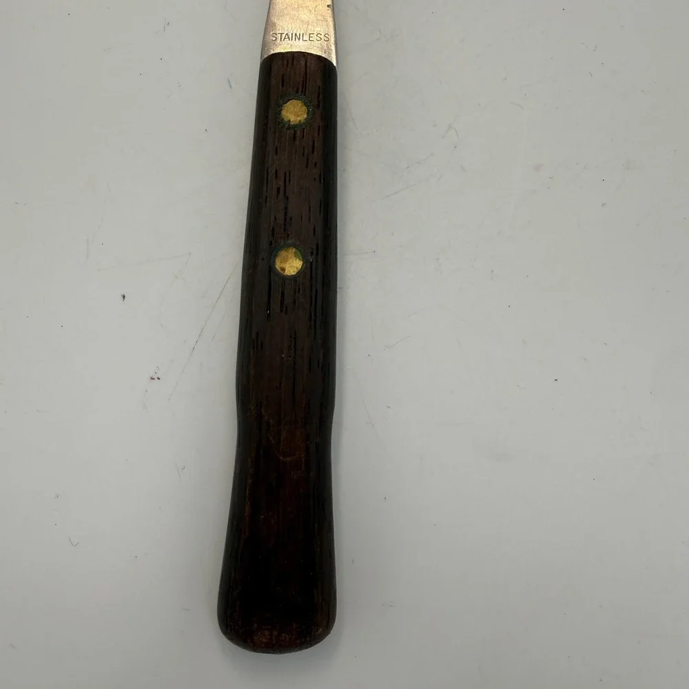 Vintage Flint USA Stainless Steel Carving Fork Wood Handle Arrowhead Logo 11.5in